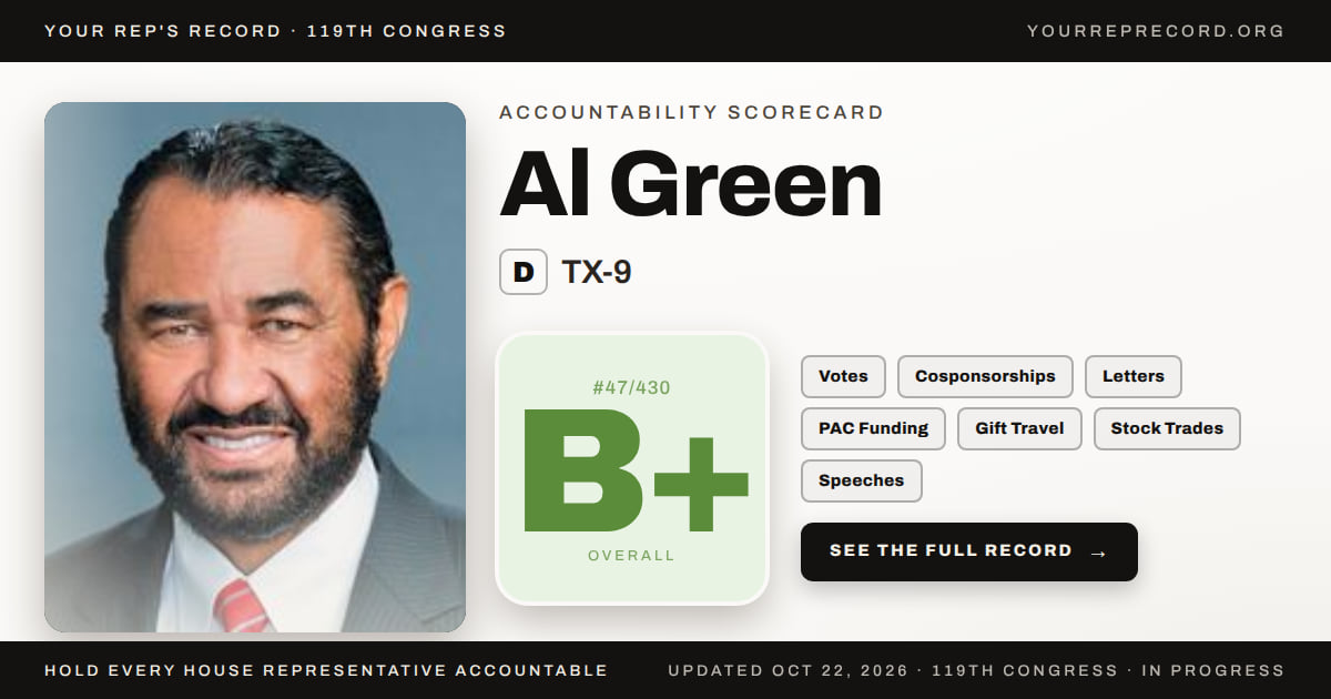 Tx. 9 Al Green (D-TX-9) Voting Record — Your Rep's Record